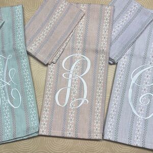 Made to order Spring Pastel Monogrammed Kitchen Dishtowels w matching Dishcloth